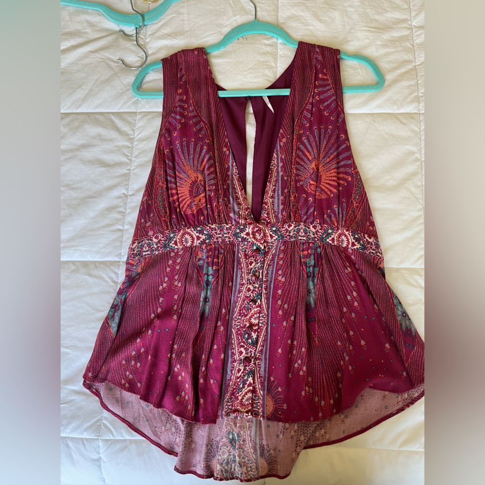 Free People Pink Patterned Tank Size L